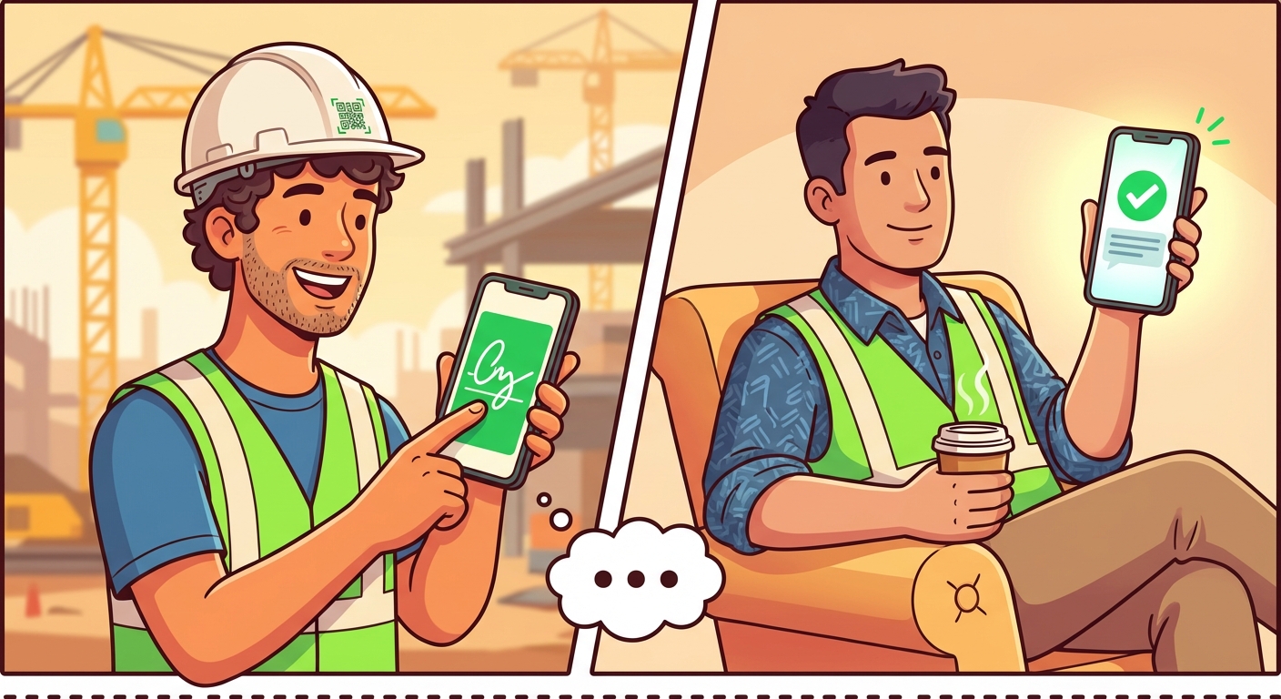 העובד חותם מהטלפון שלו